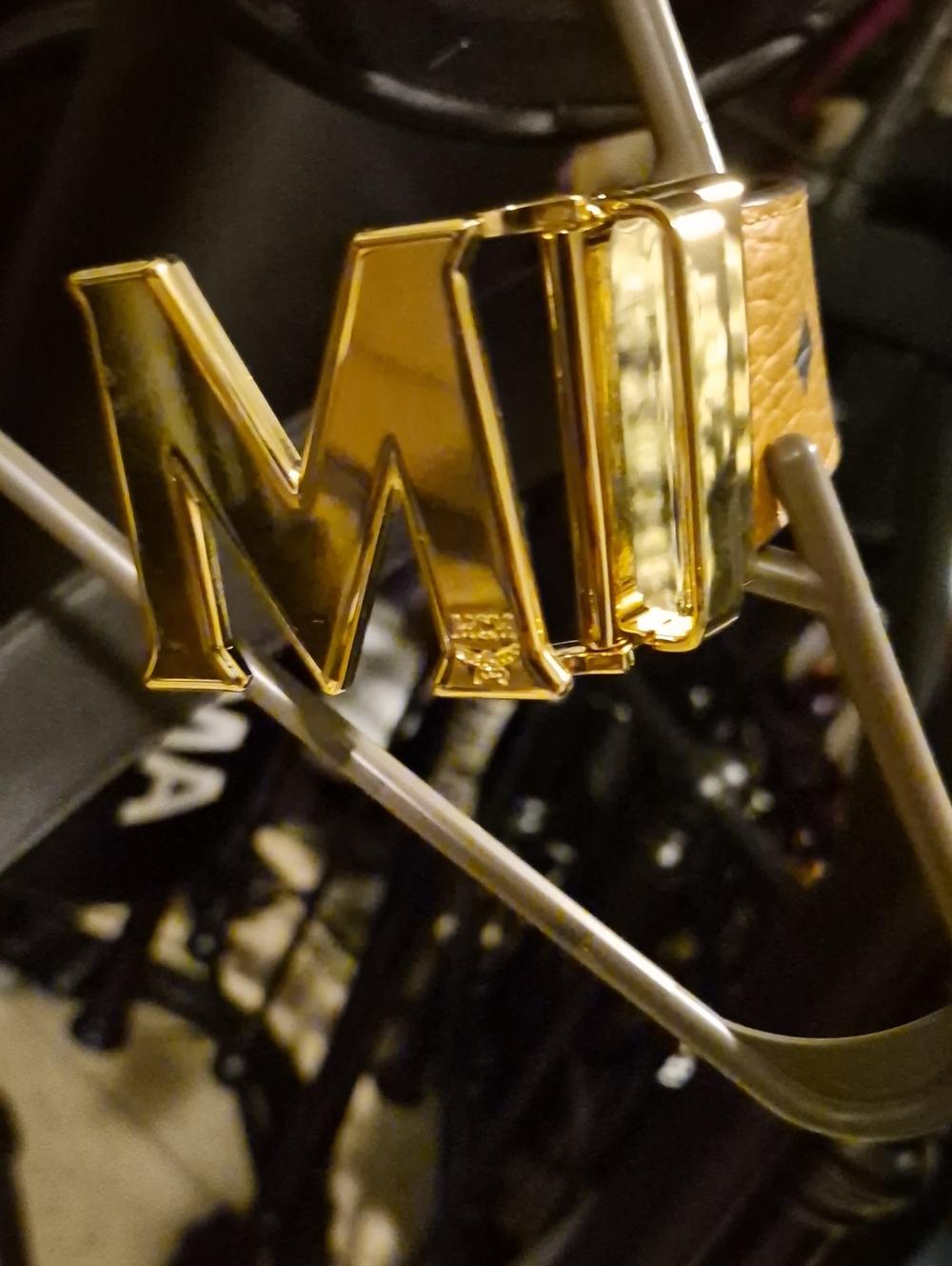 Gold MCM Letter Buckle Leather Men's Belt - Luxury Accent